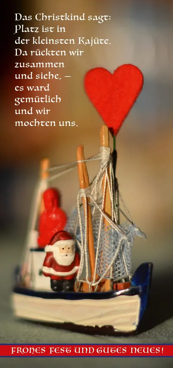 Weihnachtskarte 2016 mit einem kleinen Boot und einem roten Herz